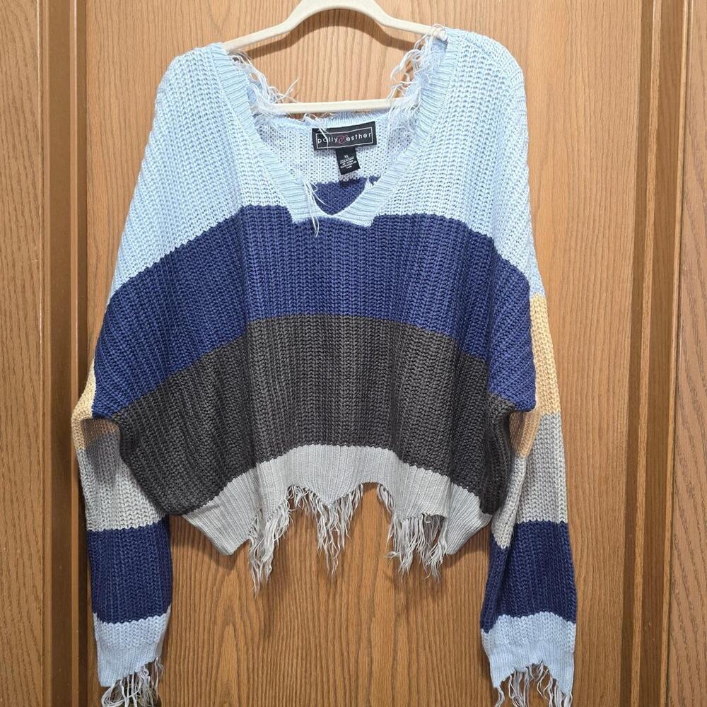 Polly & Esther Chunky Distressed Crop Sweater XL